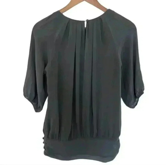 Club Monaco Blouse Shirred Silk Top Grey Statement Sleeves Women's Extra Small - Picture 3 of 12